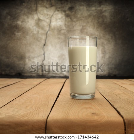 fresh milk and one glass in dirty interior