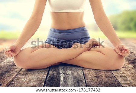 woman of yoga and landscape