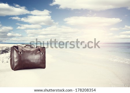 sun and sand with suitcase
