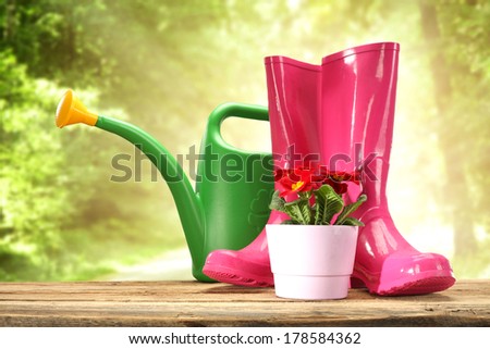 red flowers on desk and waders