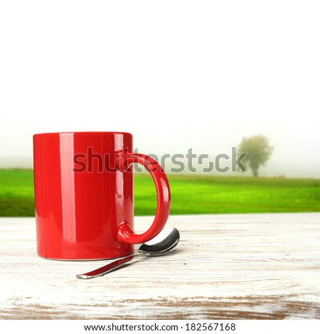 red mug white desk
