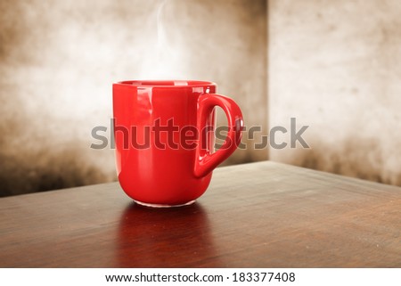 red mug smoke and wall of retro color