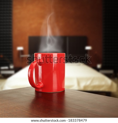 smoke red mug and space on bed
