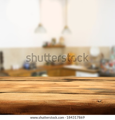 retro wooden table and retro vintage kitchen