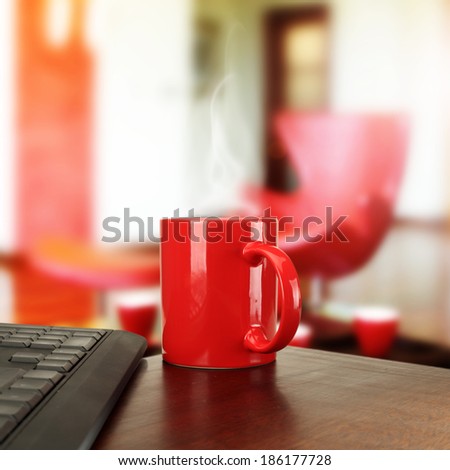red mug and office