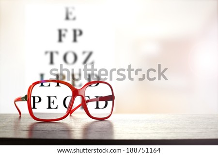 red glasses and dark desk with black text