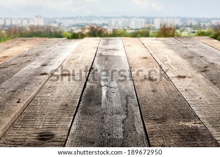 wooden space and city landscape