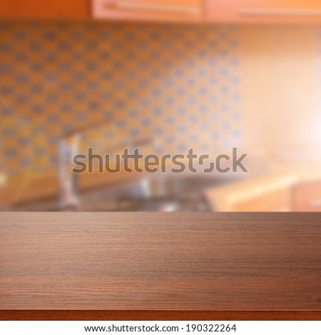 brown desk interior of kitchen and free space
