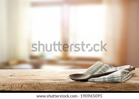 wooden spoon and napkin with window