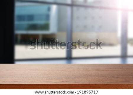 empty desk and blue window
