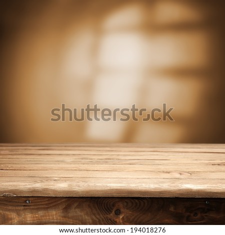 desk of wood and brown window shadow in interior