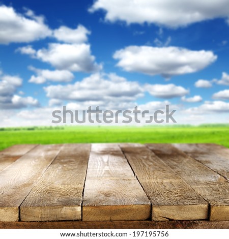 table of wood and rural landscape  space
