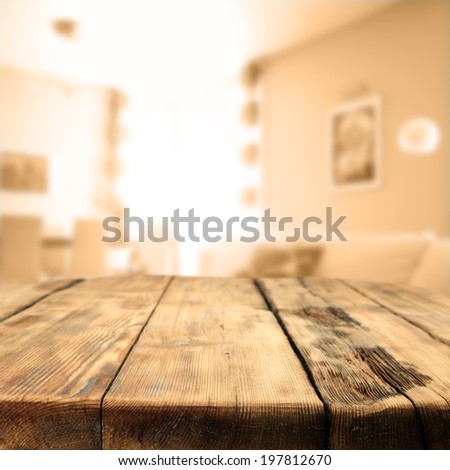 table of wood and day light in room