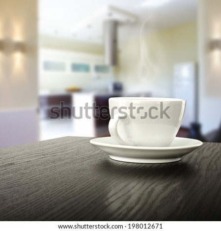dark desk of coffee and cup