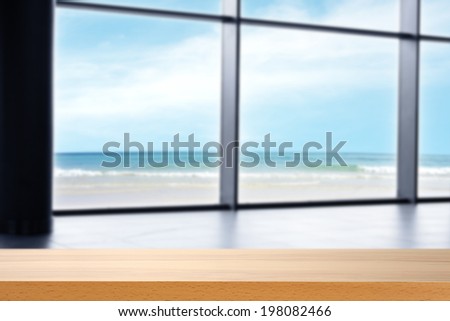 yellow desk window and sea