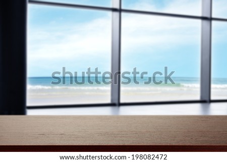 dark desk window and sea