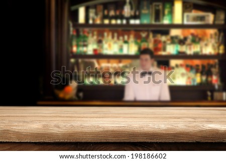 bar place and desk of wood in brown color