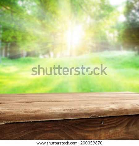 sun light in park of summer and old worn table space