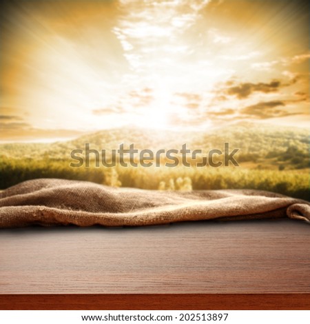 brown desk sky of sun and rural landscape space
