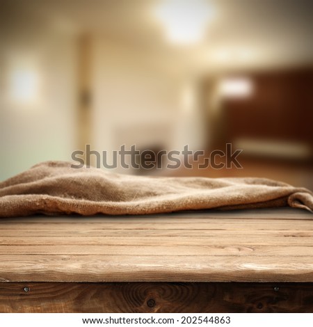 desk of wood in brown color and room interior space