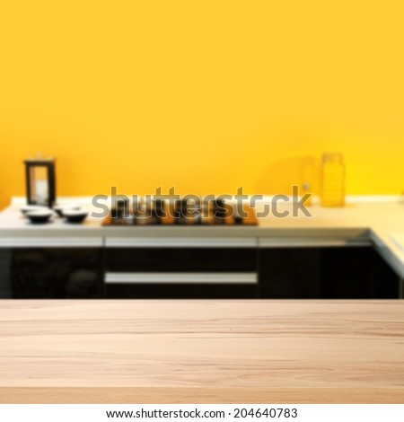 yellow kitchen and desk of wood