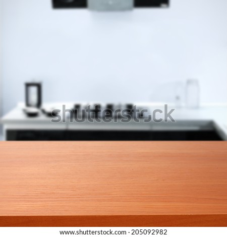 desk of free space with blue color of kitchen space