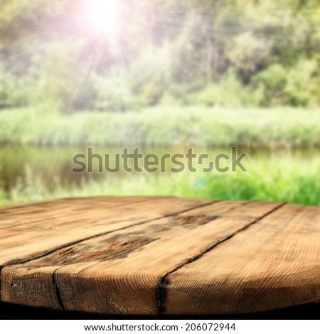 wooden desk and green space