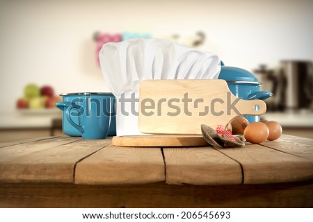 wooden desk and cook hat