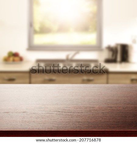 brown desk of kitchen