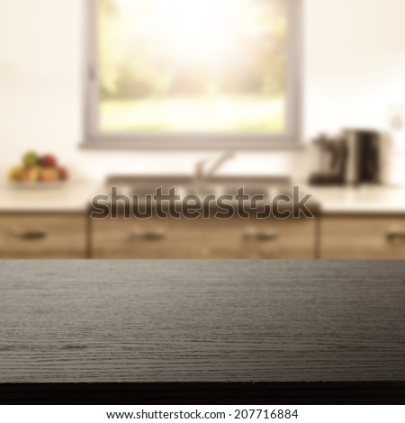 black desk of kitchen and window