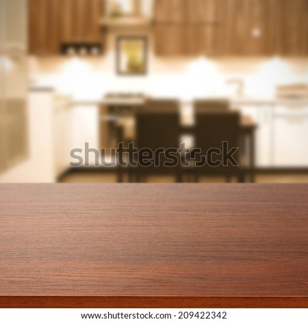 brown desk and kitchen in brown color