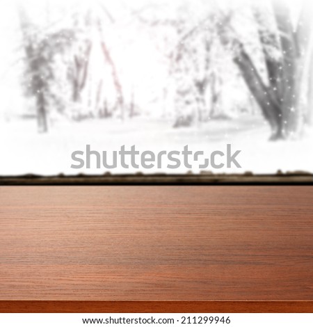 brown desk of free space and winter time