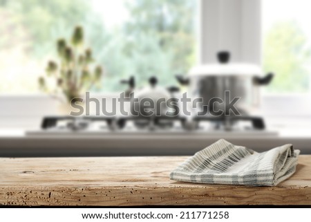 desk of wood in kitchen with napkin