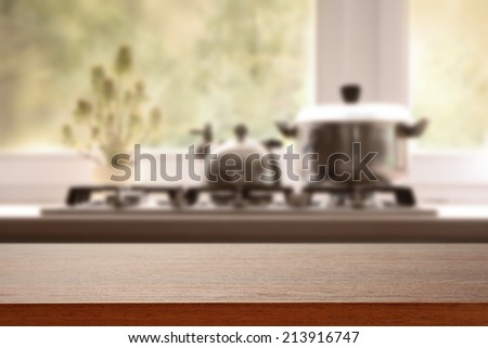 brown desk in kitchen