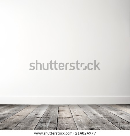 interior with gray floor of retro wood and white wall space