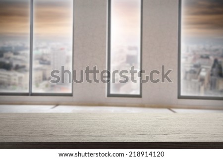 top of desk in office and black color and city landscape