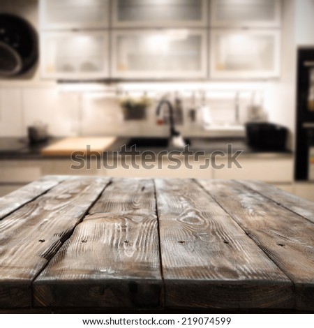 decoration of table in dark brown color and kitchen