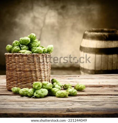 old retro barrel and space of free for your beer with hop decoration