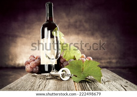 retro table of wine and interior of shadow