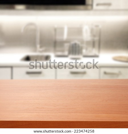 red desk and kitchen
