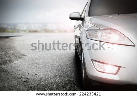 render of silver car without a trade brand in city