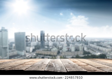 city space of blue color and wooden terrace space
