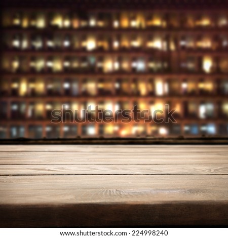 wooden board space and city landscape place
