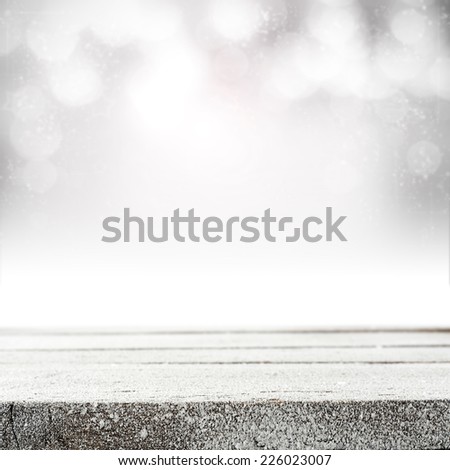 wooden board and gray space and snow decoration