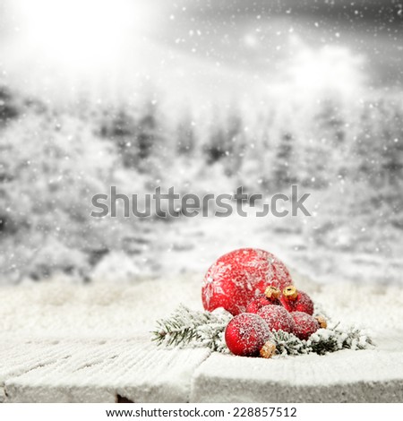 red color of  balls and decoration of holiday