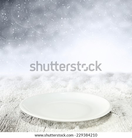 plate of empty space and snow