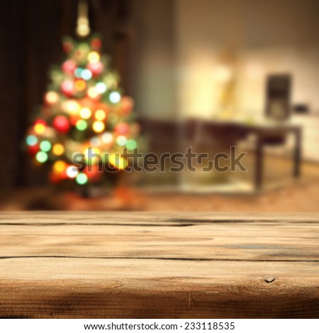christmas time in home and desk of wood