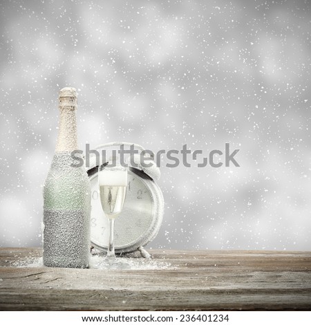 desk of snow frost and champagne