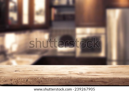 interior of kitchen place and wooden retro desk space