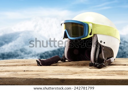 extreme sport of ski and free space on desk